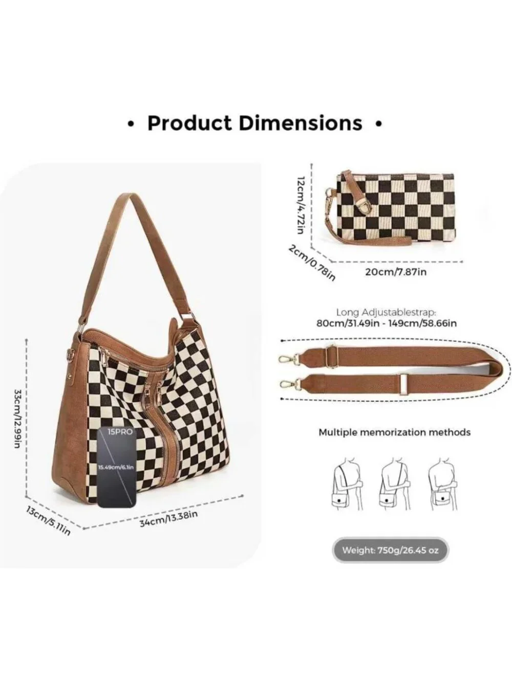 Stylish Checkered Hobo Handbag & Crossbody Bag - Plaid Tote Purse for Daily Use